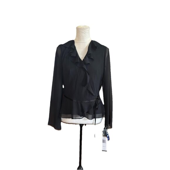 Vintage Patra Evening Ruffled Wrap Blouse Sheer Long Sleeves Size 12 NWT Goth - Picture 11 of 13